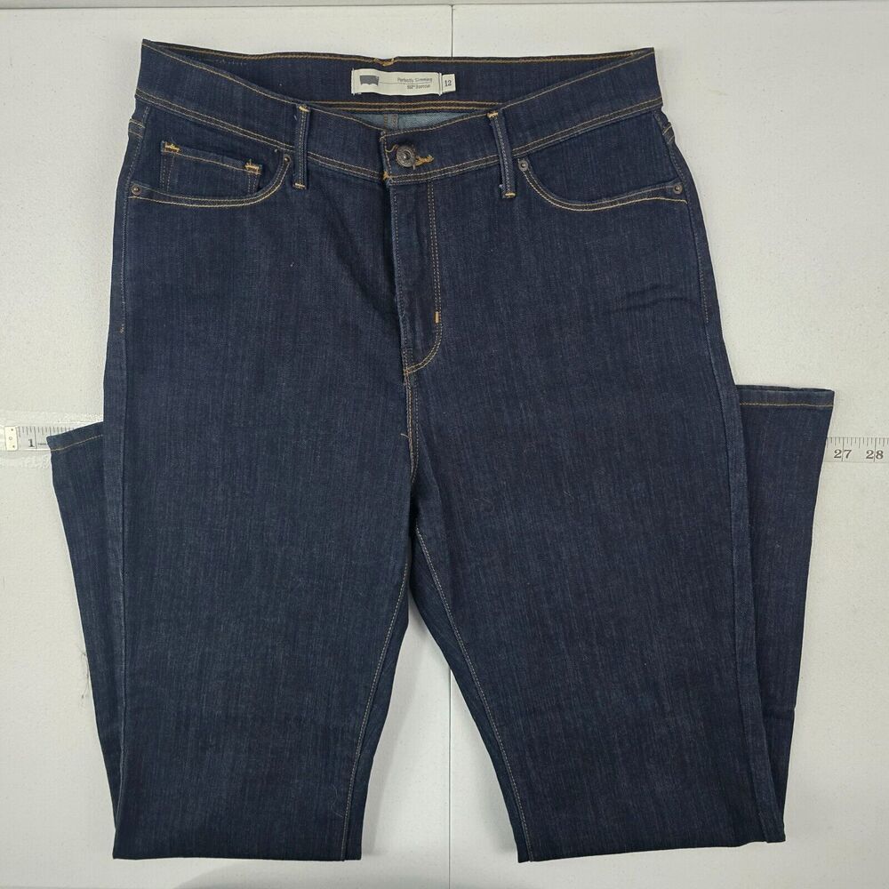 Levi's perfectly slimming 512 bootcut jeans 12 blue denim dark wash womens 4631